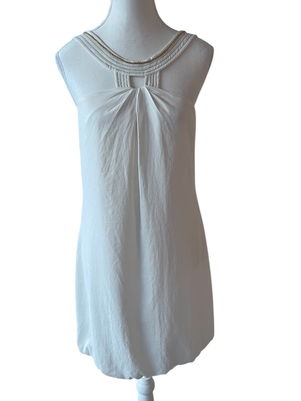 Grama White Medium Halter Mini Dress with Gold Detail Neckline